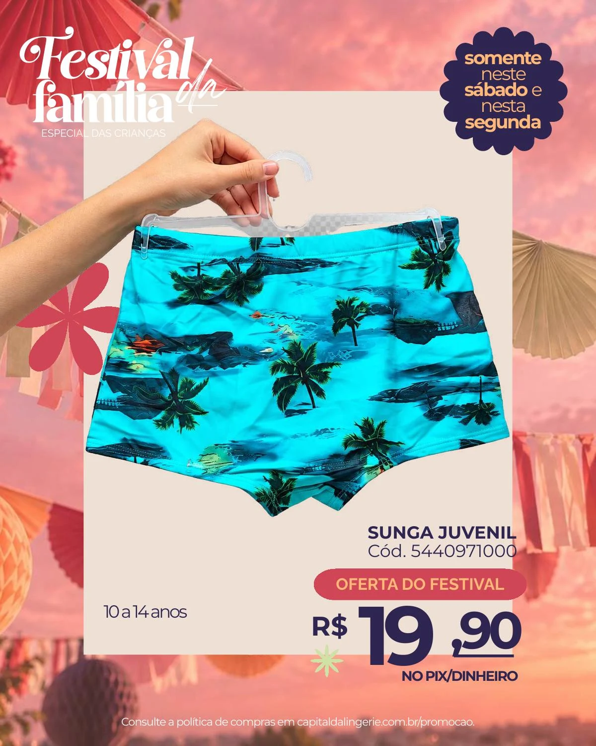 Sunga juvenil — oferta especial de Dia das Crianças na Capital da Lingerie