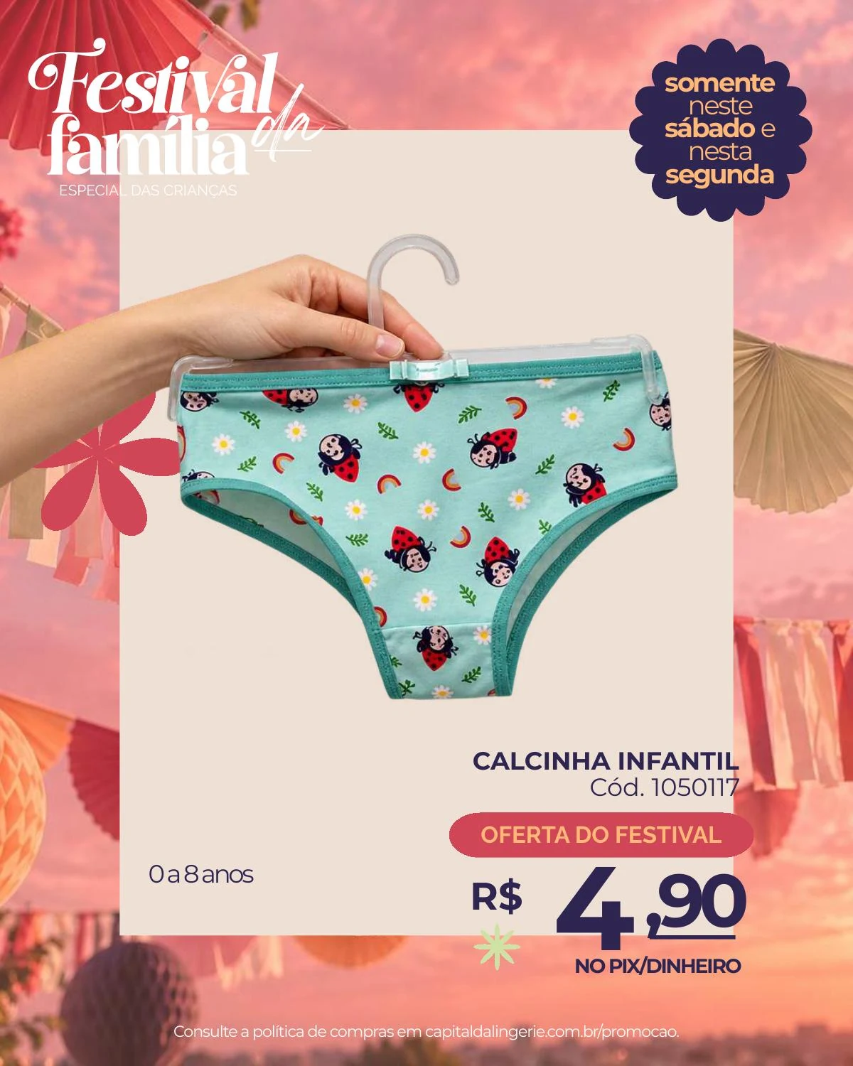 Calcinha infantil — oferta especial de Dia das Crianças na Capital da Lingerie