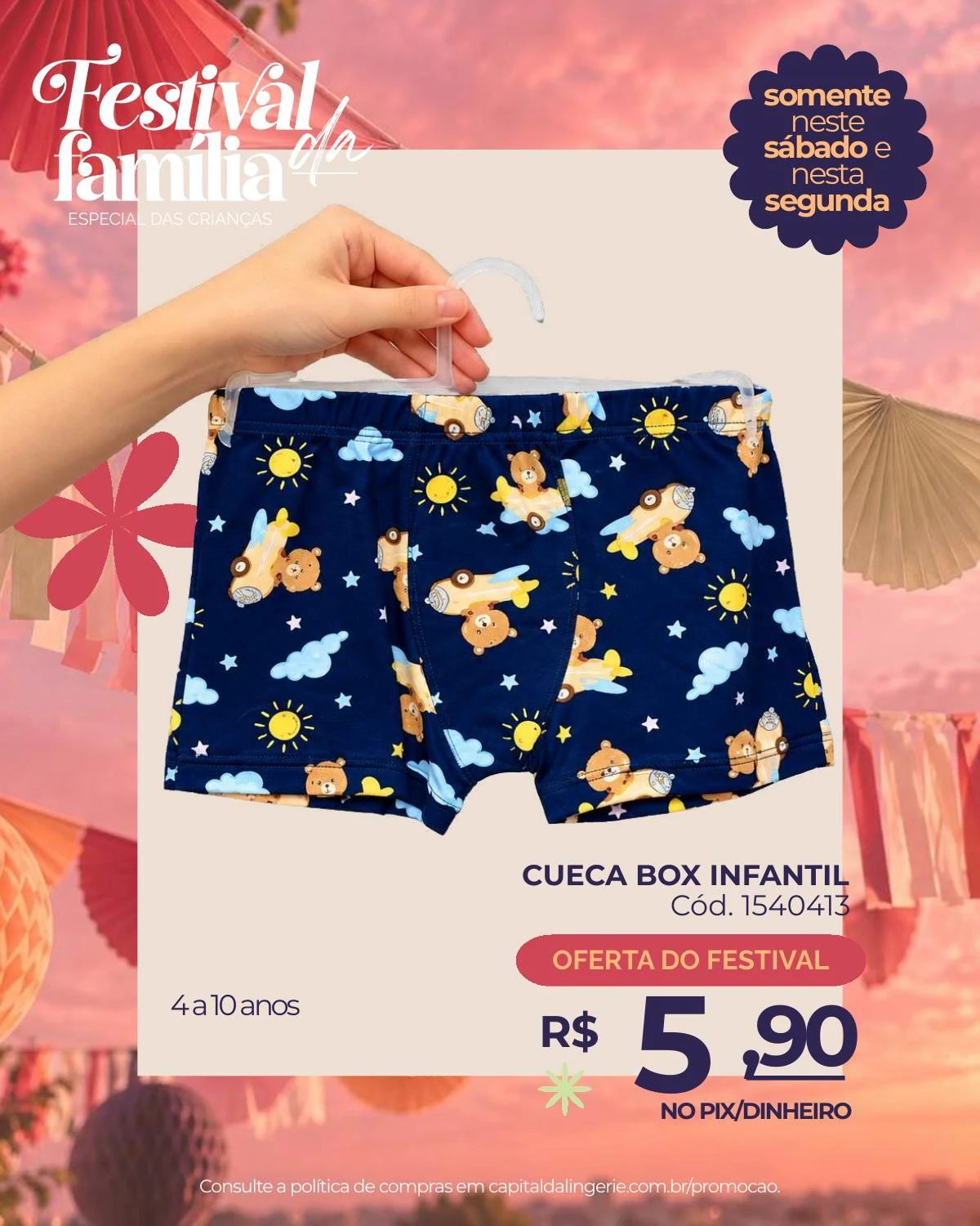 Cueca box infantil — oferta especial de Dia das Crianças na Capital da Lingerie