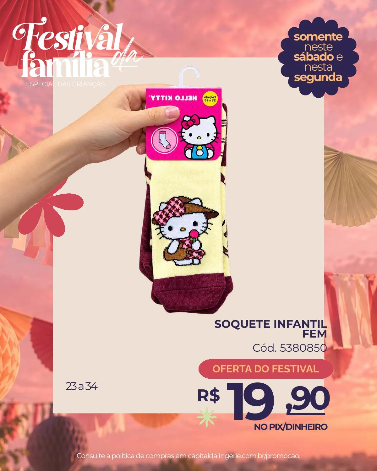 Soquete infantil feminino — oferta especial de Dia das Crianças na Capital da Lingerie