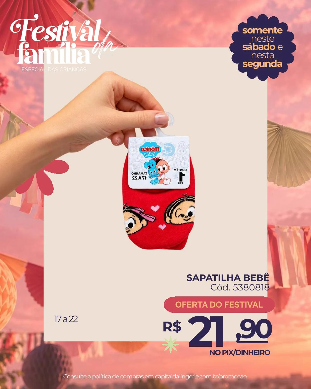 Sapatilha bebê — oferta especial de Dia das Crianças na Capital da Lingerie